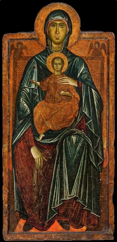 Madonna and Child in majesty with two angels